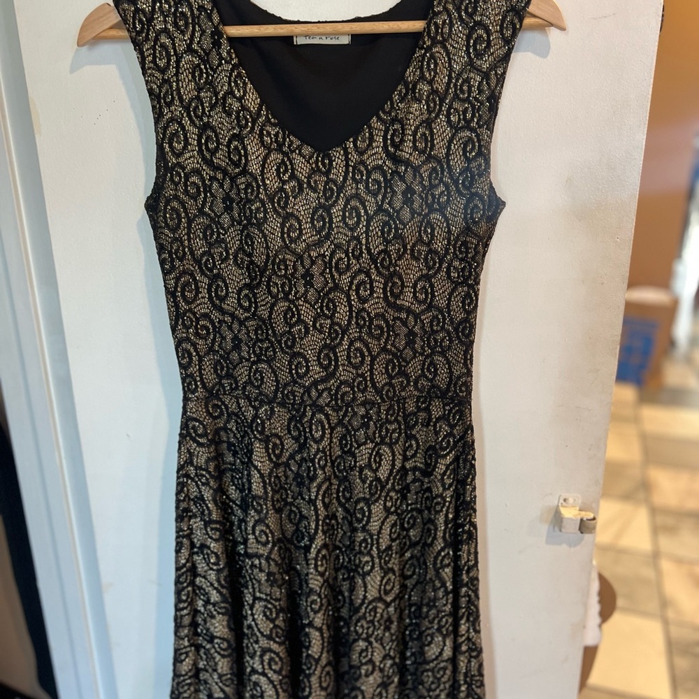 Tea n Rose Black and Gold Patterned Dress
